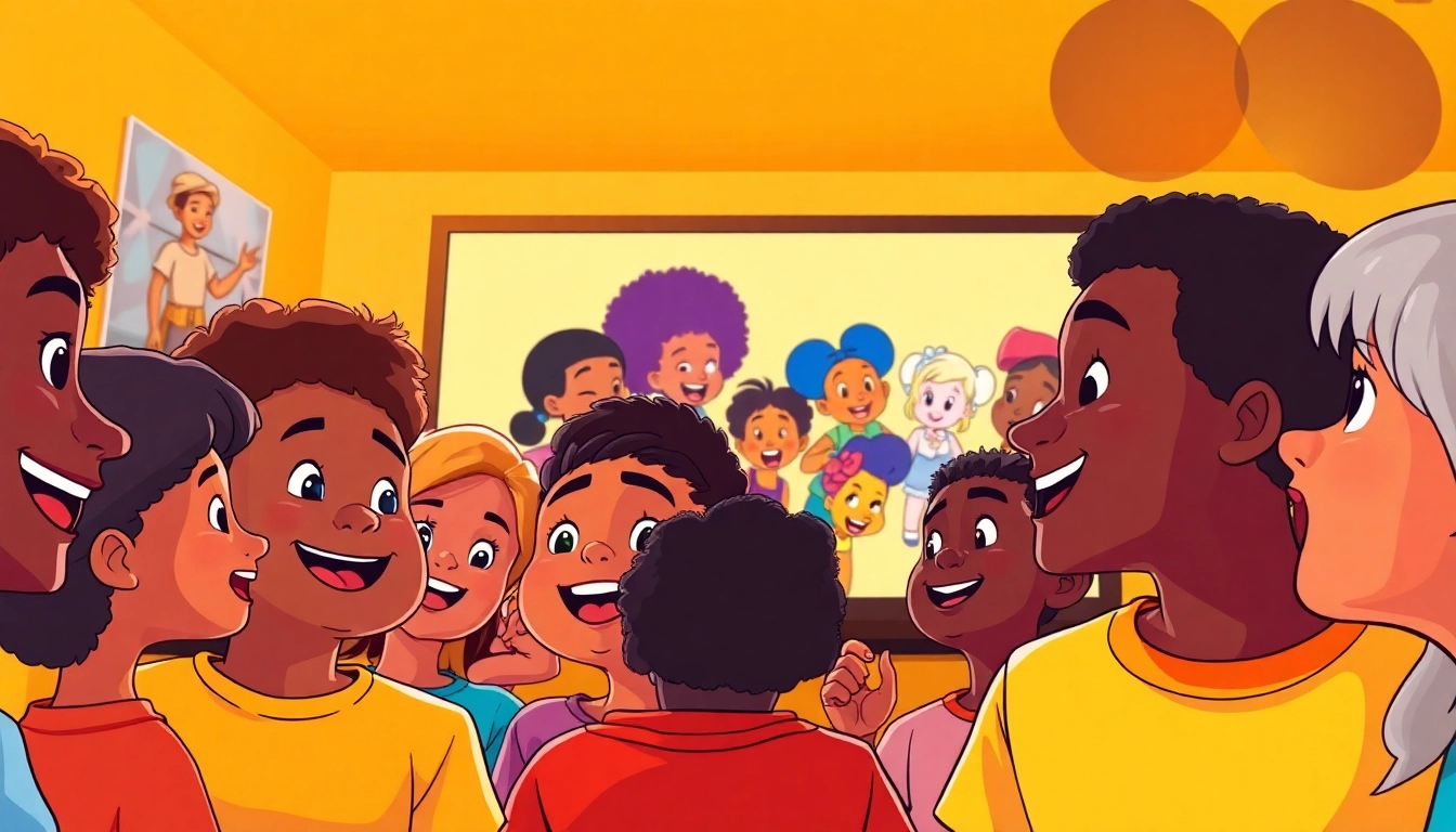 Diverse kids enjoying African American cartoons, showcasing joy and creativity.