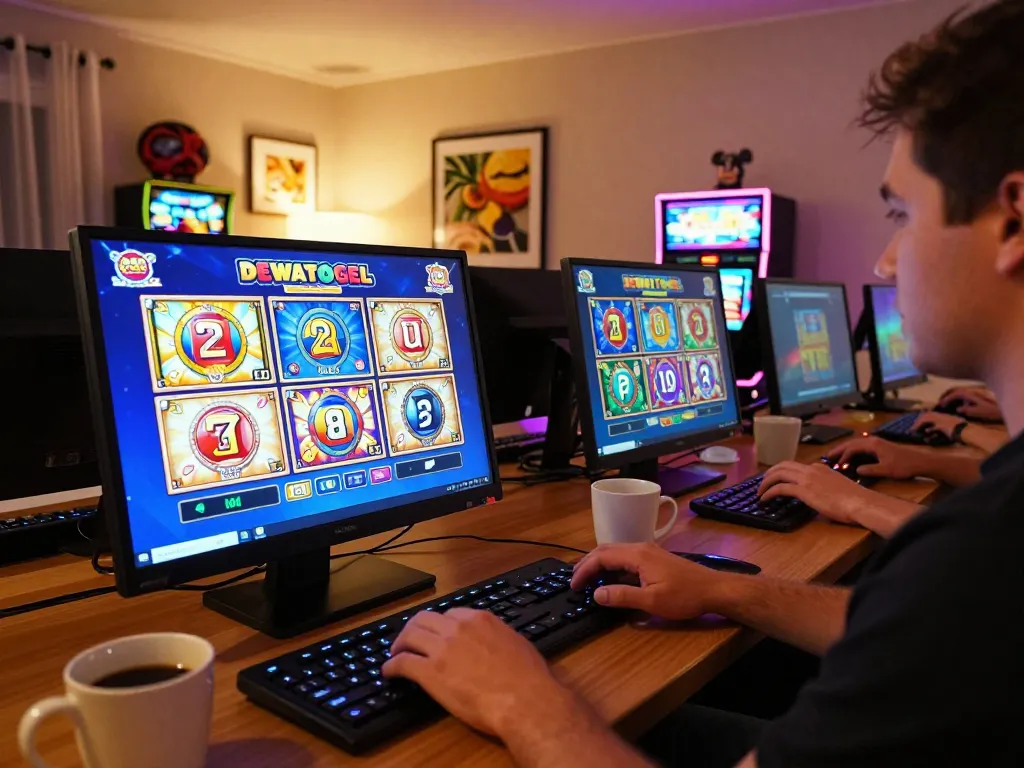 DEWATOGEL user spinning reels on online slot game displaying vibrant graphics and high RTP