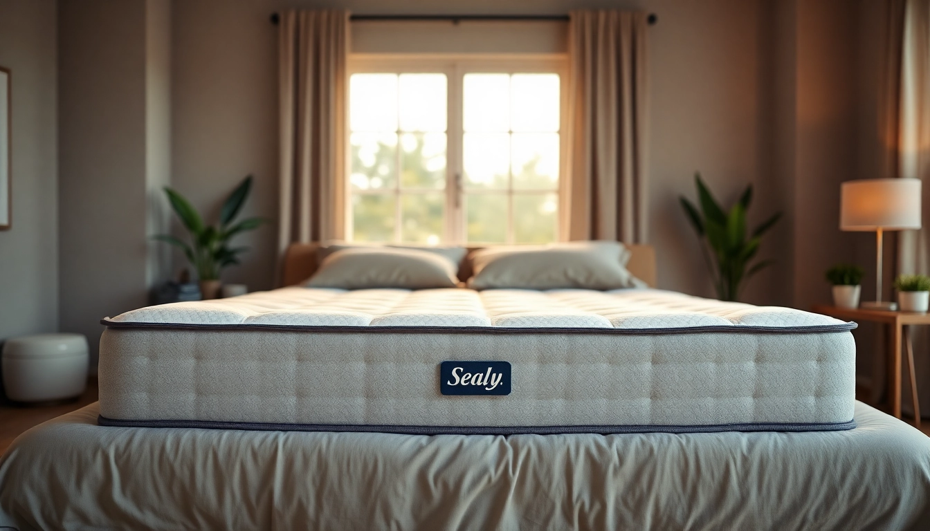Experience the comfort of the Sealy Albany Hybrid Medium mattress in a tranquil bedroom.