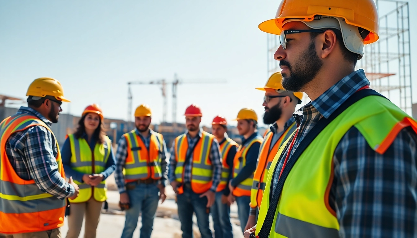 Enhancing construction site safety with workers and machinery in a vibrant, safe environment.
