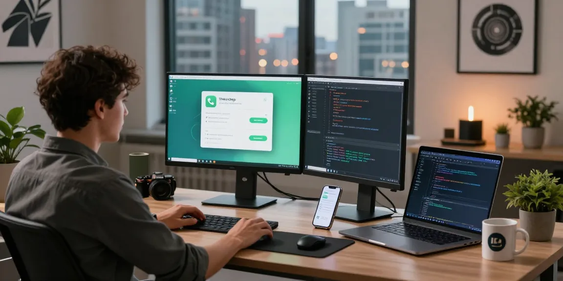 WhatsApp下載 on dual monitors in a modern tech workspace showcasing productivity.