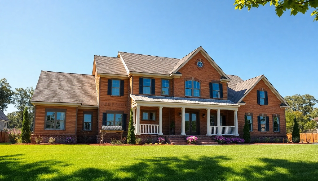 Constructing a colonial home new build construction showcasing intricate designs and lush landscaping.