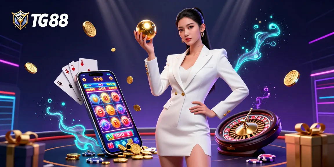 Experience the thrill with TG 88, a vibrant casino scene featuring stunning game elements and energy.