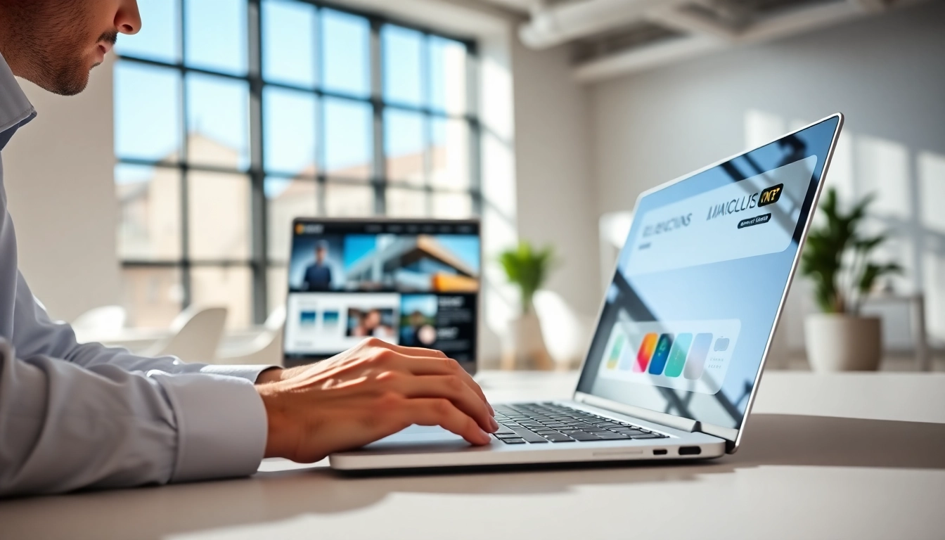 Webdesign-Agentur, die kreative Designs auf einem Laptop entwickelt und arbeitet.