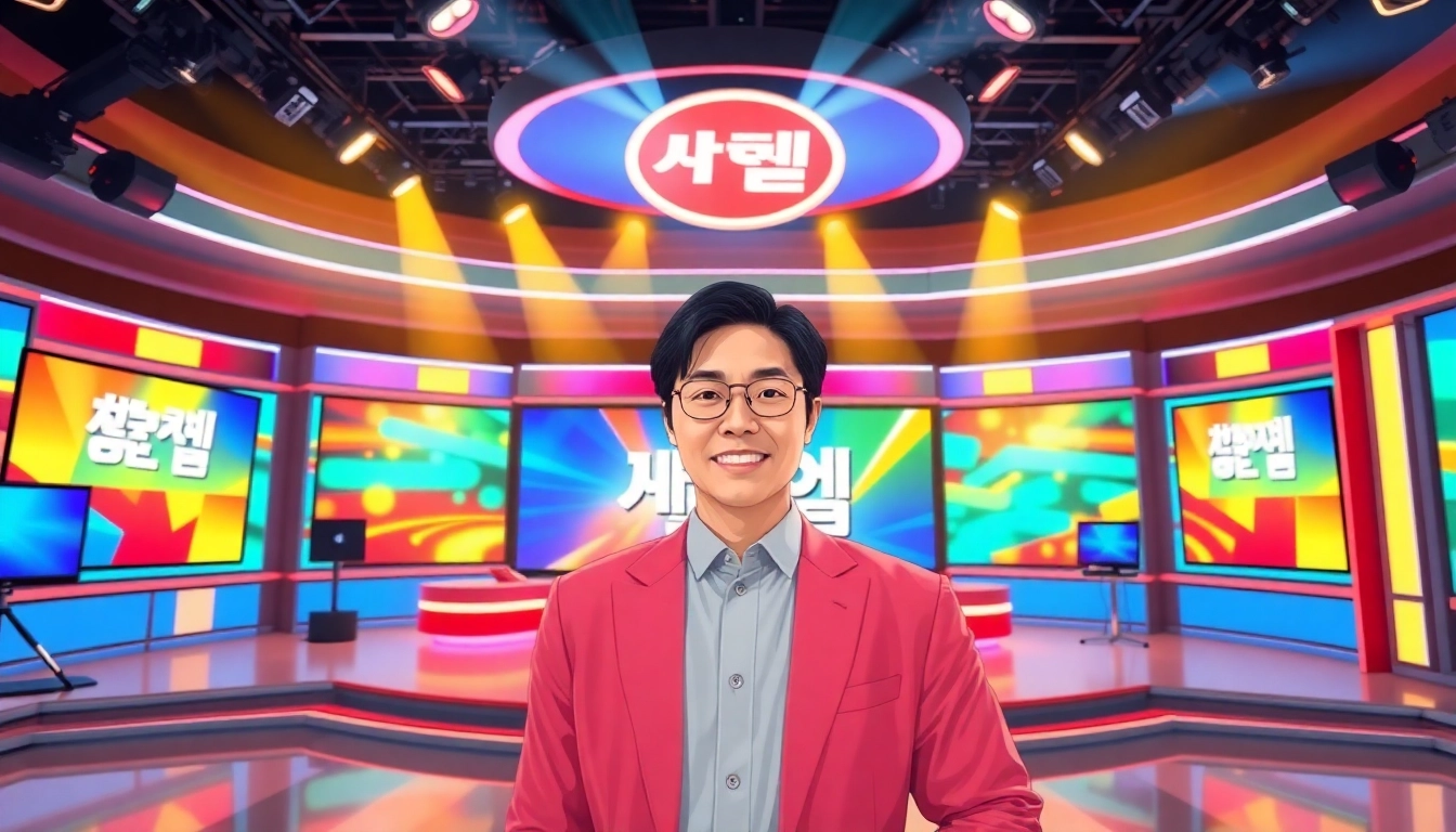위키티비의 생동감 넘치는 스튜디오 모습과 호스트를 담은 일러스트