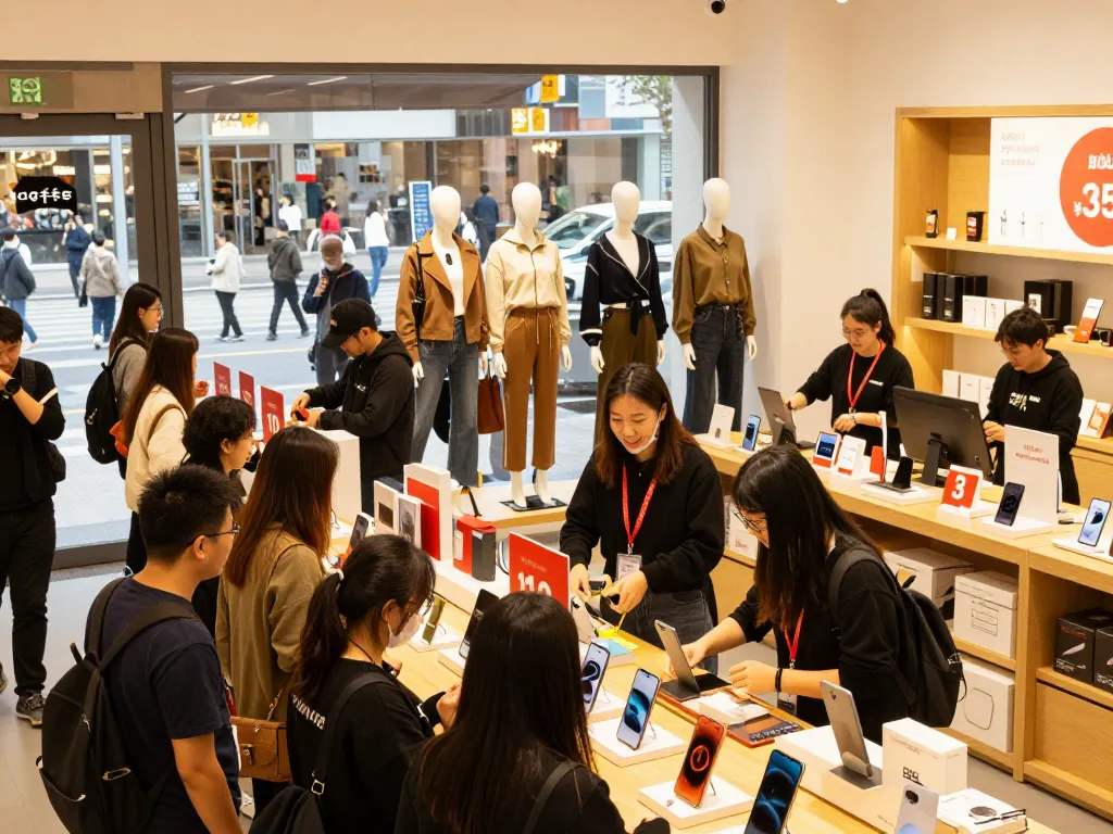 Shoppers at https://hubet88.icu/ enjoying a vibrant retail experience during a sale.