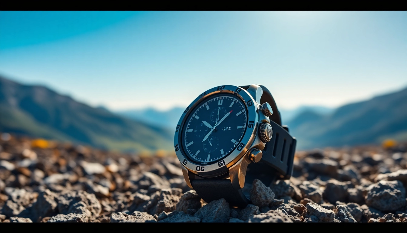 Engage with the advanced features of the Explorer GPS Smart Watch on a scenic landscape.