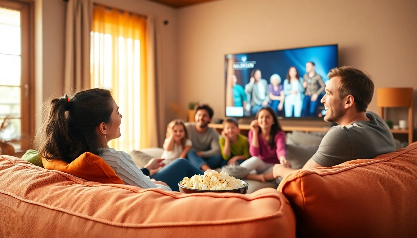 Enjoy a heartfelt family moment watching ดูหนัง together in a cozy living room.