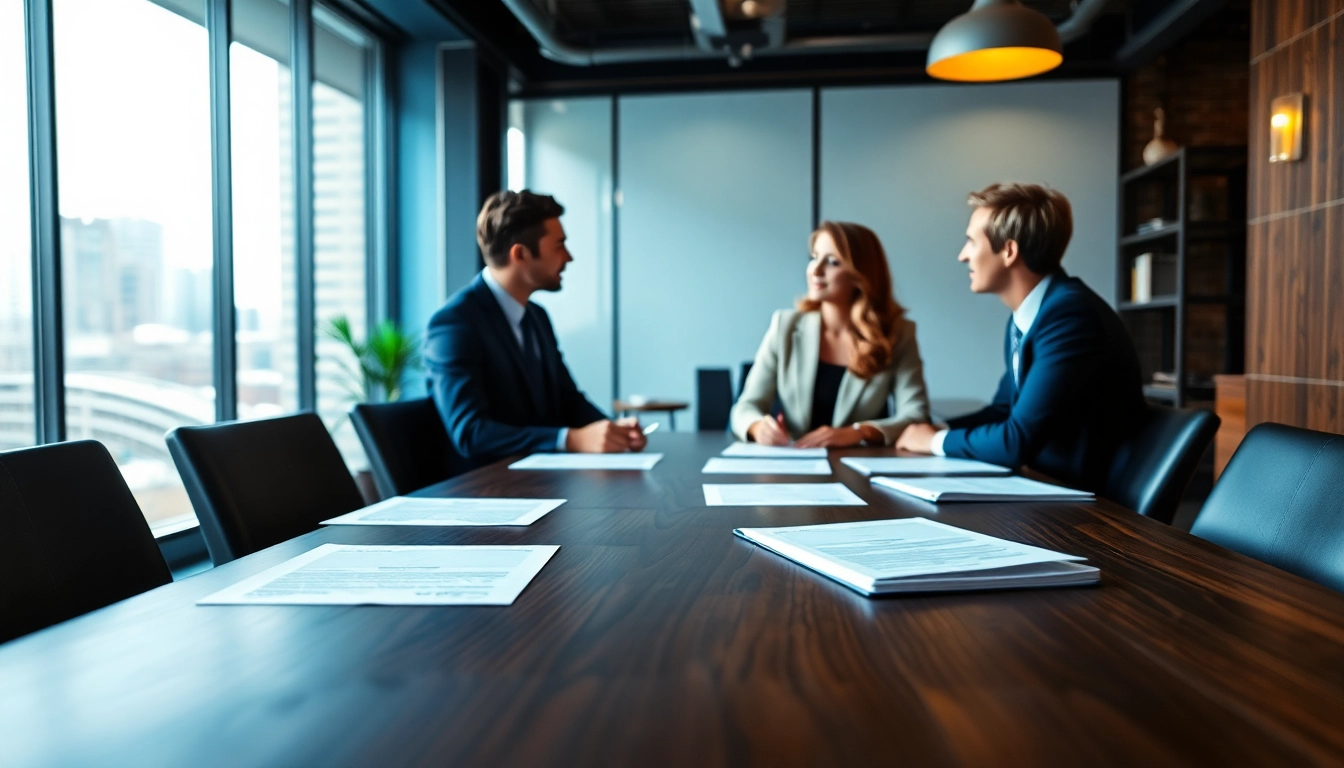 Couple engaging in discussions about Family Law Financial Agreements in a modern office setting.