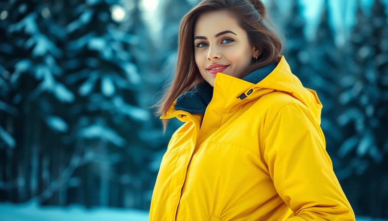 Model showcasing the best waterproof winter jackets for women in a snowy forest setting.