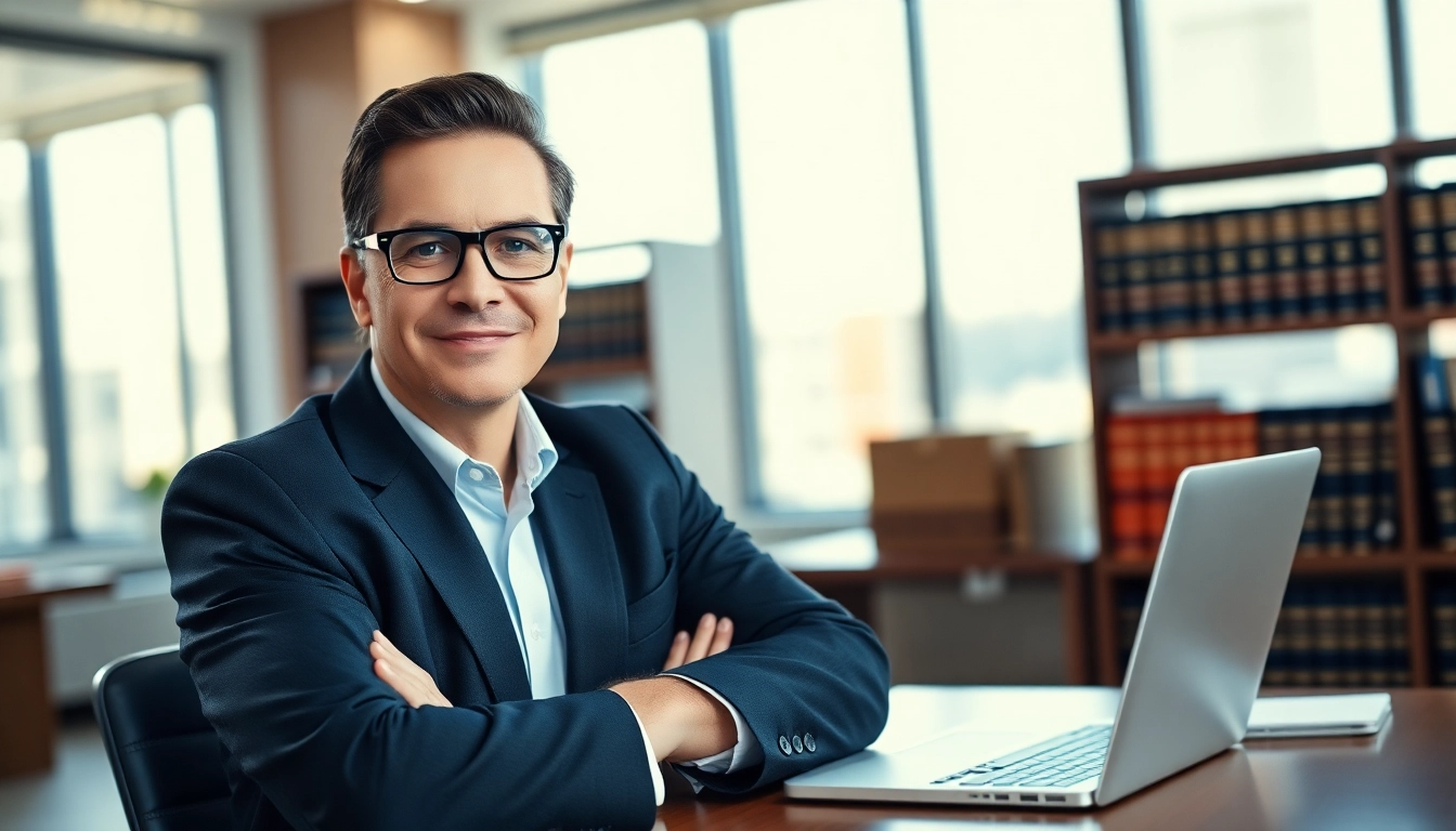 Alexandria Personal Injury Lawyer exuding professionalism in a well-lit law office.