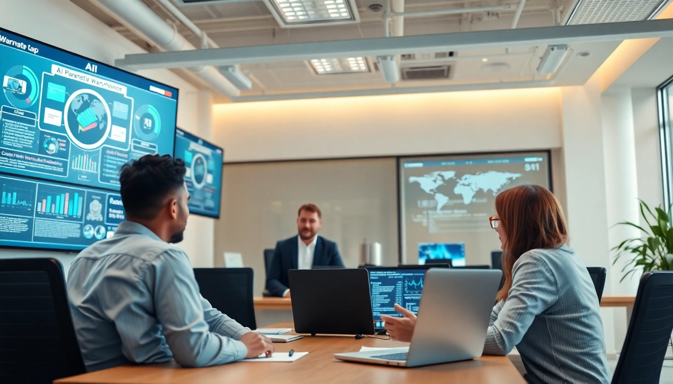Showcasing AI powered warranty company environment with collaboration and technology.