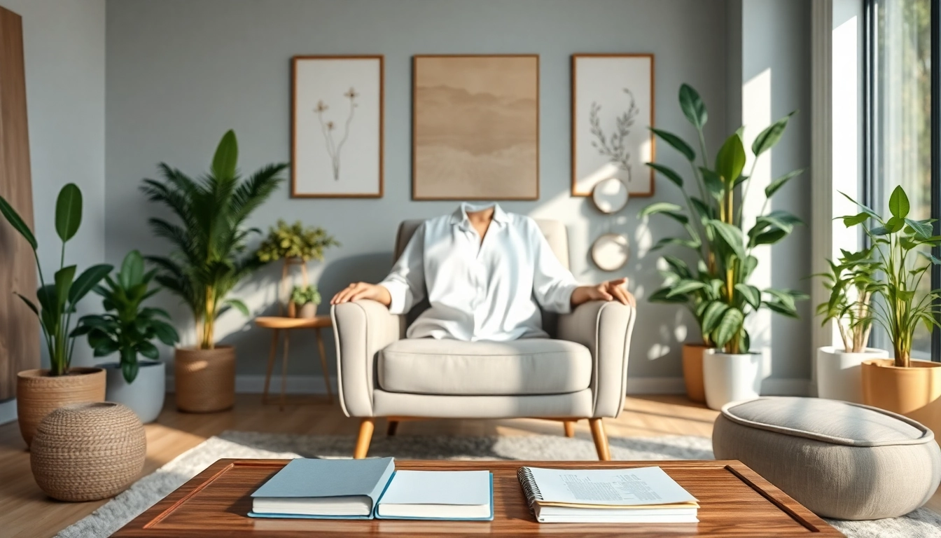 Providing Counselling Services in a tranquil therapy setting with calming decor.
