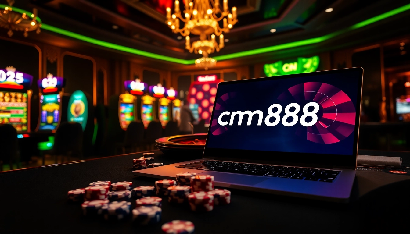 Engaging casino atmosphere featuring cm88 online gamble interface with vibrant roulette and slot visuals.