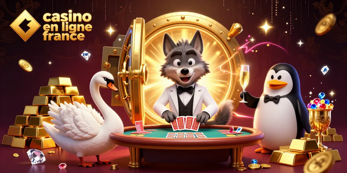 Jouez dans un casino en ligne France avec un loup, un cygne et un pingouin entourés de trésors.