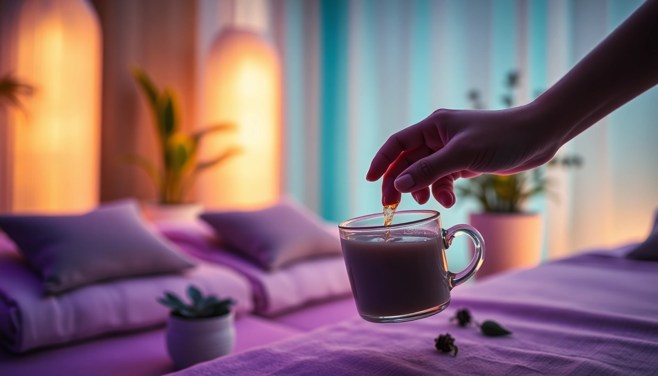 Psychedelicschemstore serene ambiance showcasing herbal tea preparation in a tranquil setting.