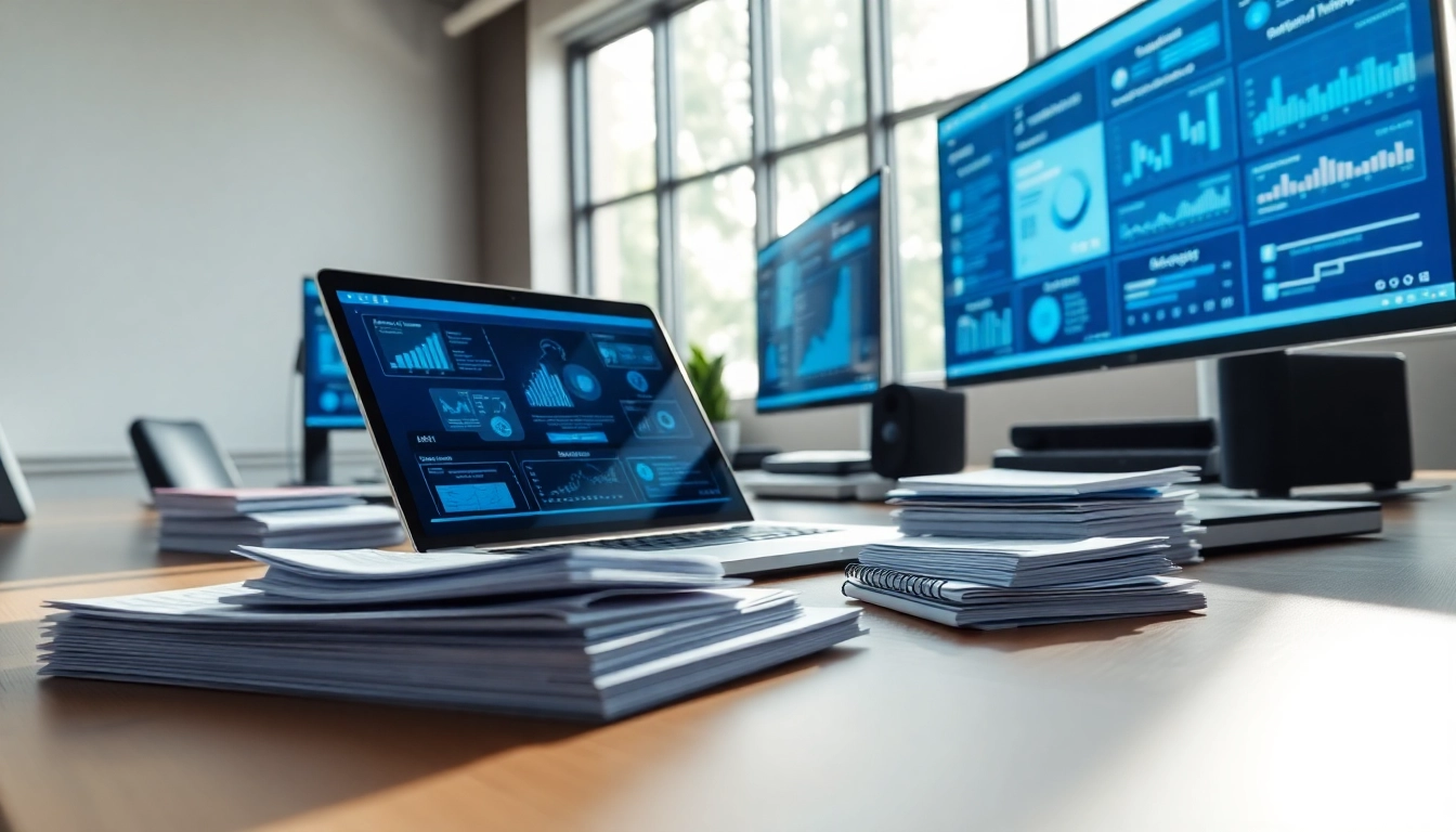 Showcase list of ai tools in a modern professional workspace with a vibrant atmosphere.