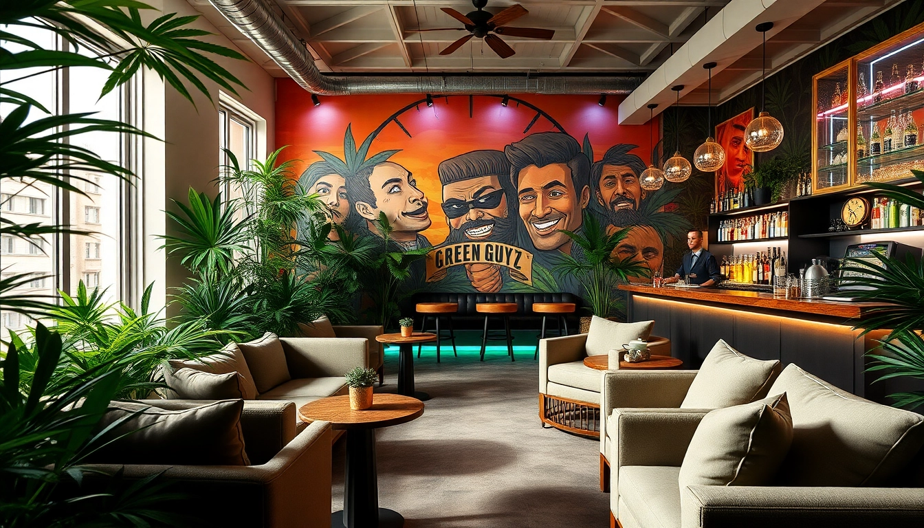 Relaxing atmosphere at Green Guyz Cannabis Club Madrid with stylish seating and vibrant decor.