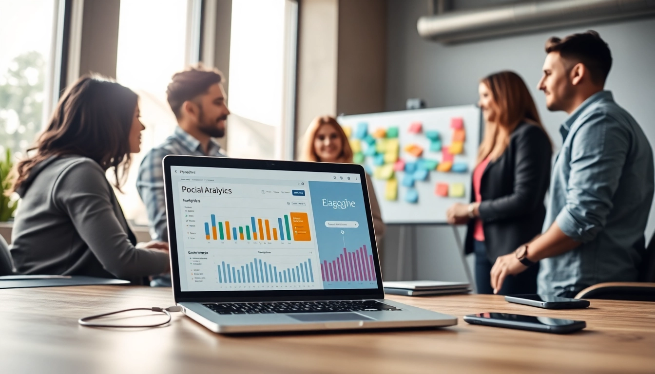 Enhance social media marketing edmonton with a professional team collaborating in a modern office.