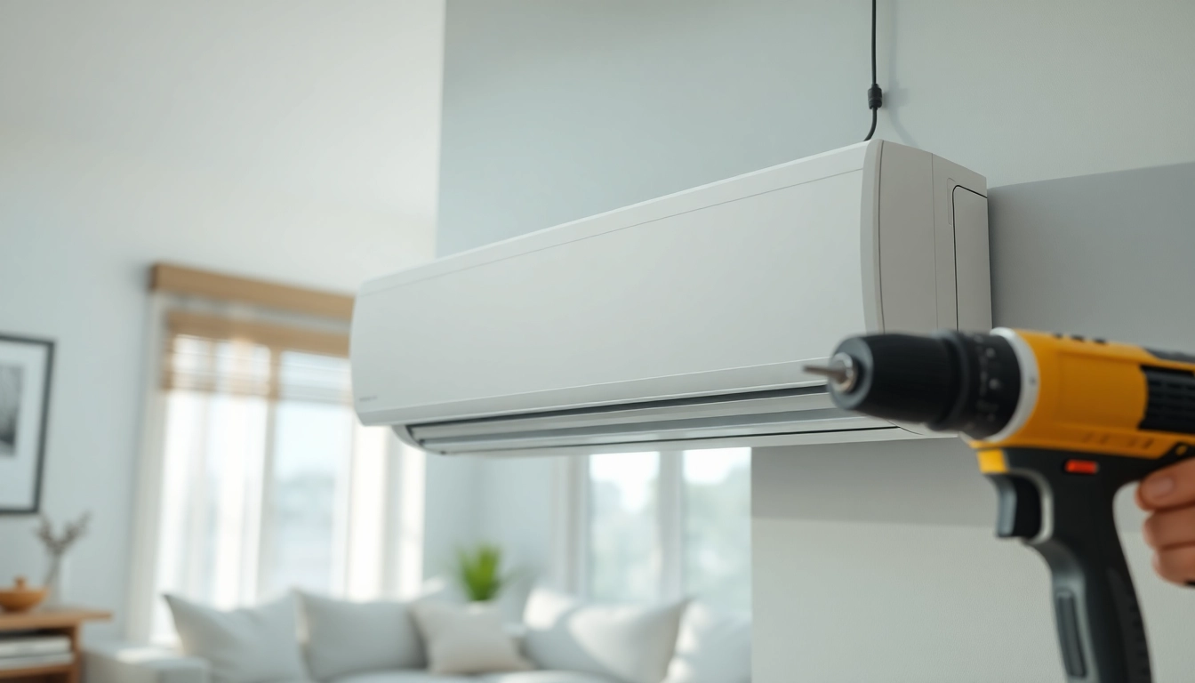 Efficient installation of mini split ac in a stylish living area with natural light.