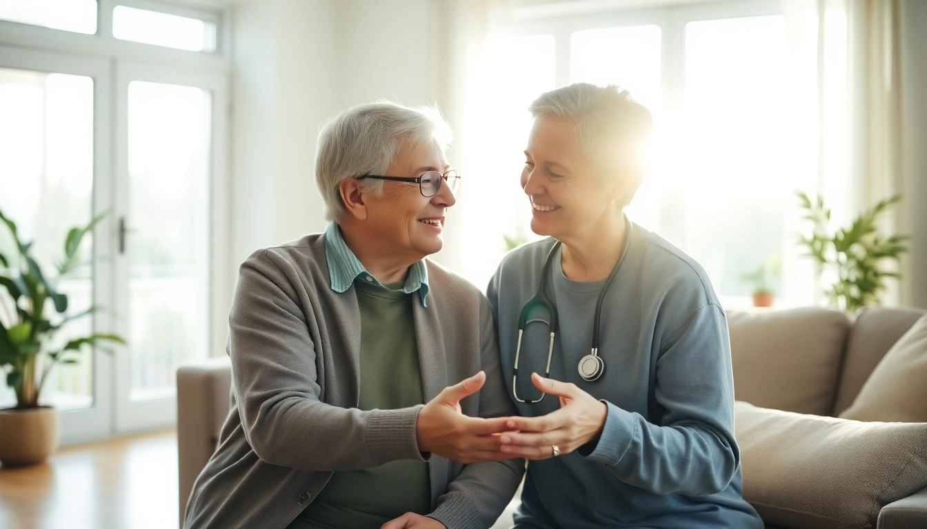 Engaging caregiver providing senior home care austin support in a vibrant living space.