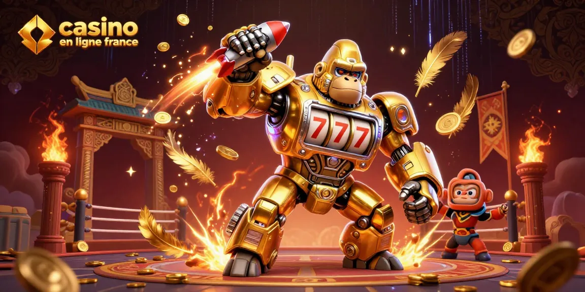 Gagnez avec le casino en ligne en France grâce à une scène 3D explosive remplie de mechas, de rouleaux de machines à sous et de pièces d'or