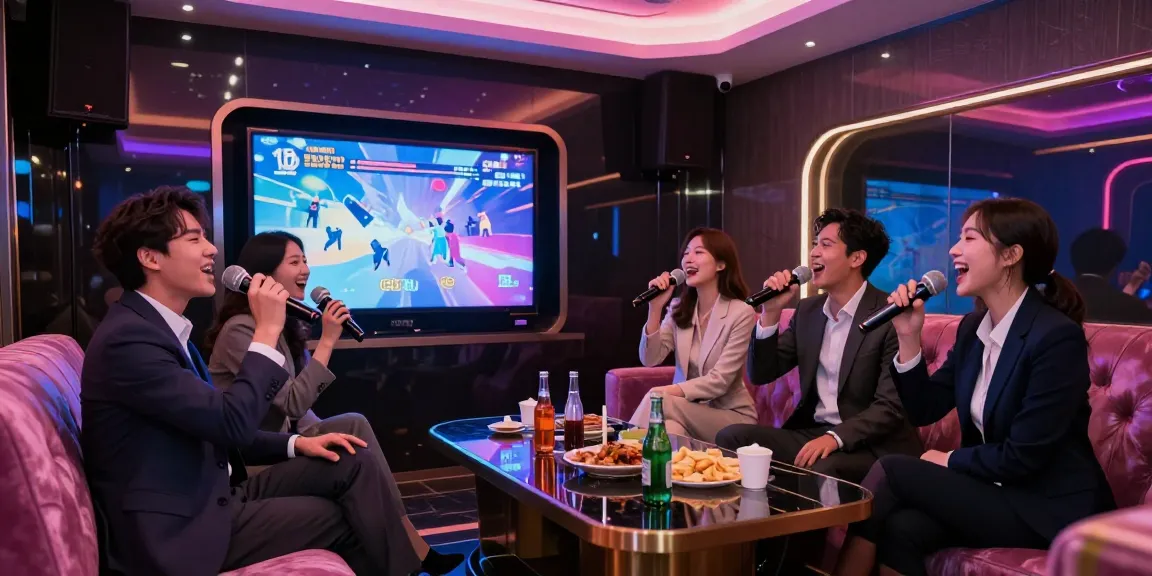 강남쩜오에서 프라이빗한 카라오케 룸에서 즐거운 시간을 보내는 모습