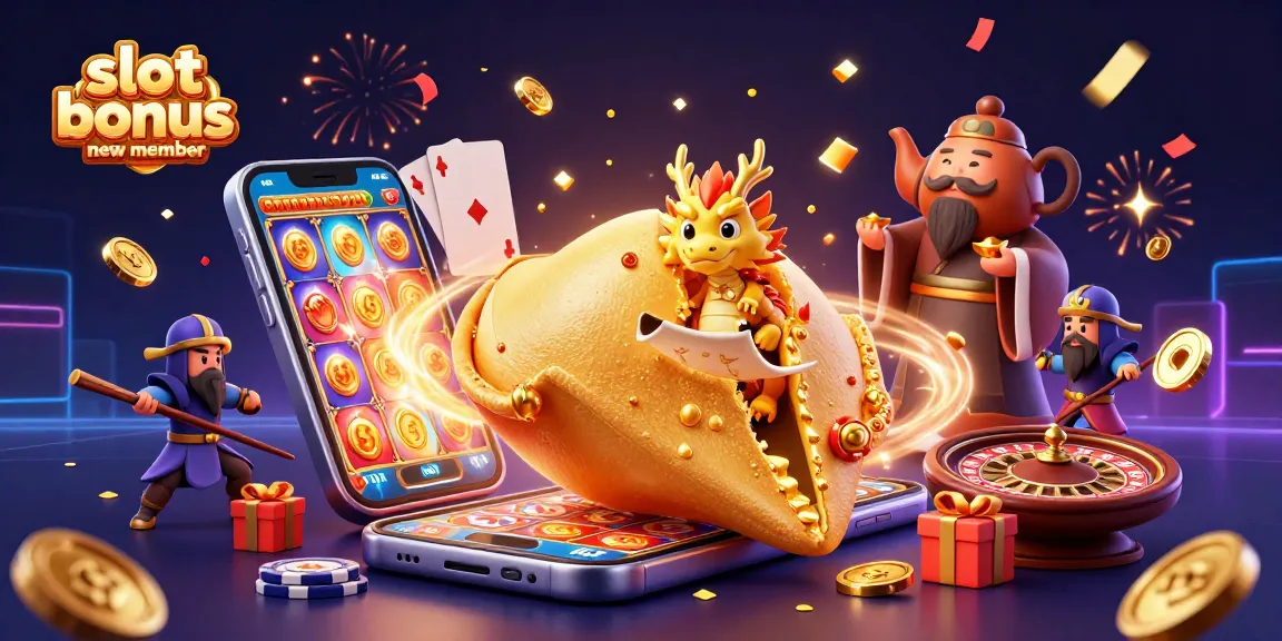 Engage with the slot bonus new member opportunity featuring a vibrant and dynamic 3D casino scene.
