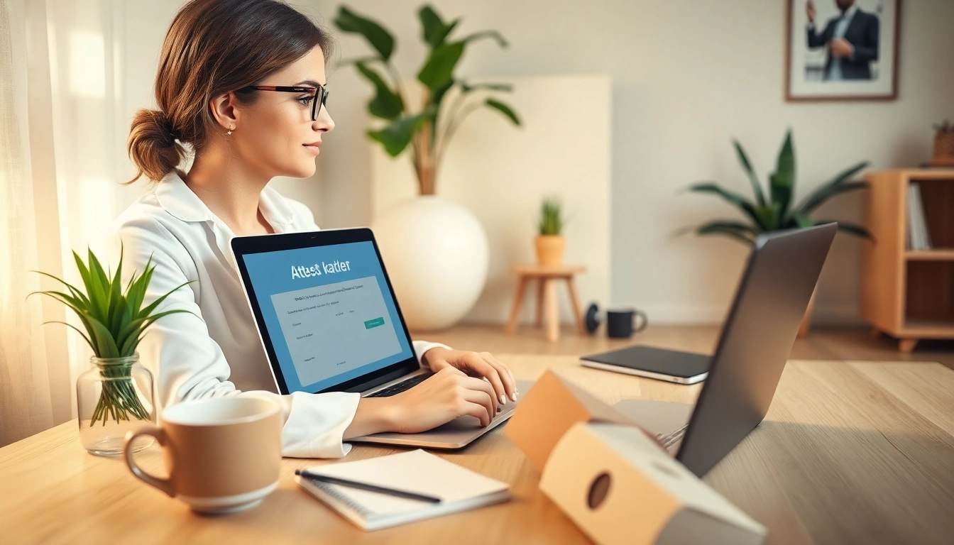 Attest kaufen online purchase in a modern home office setting with a professional.