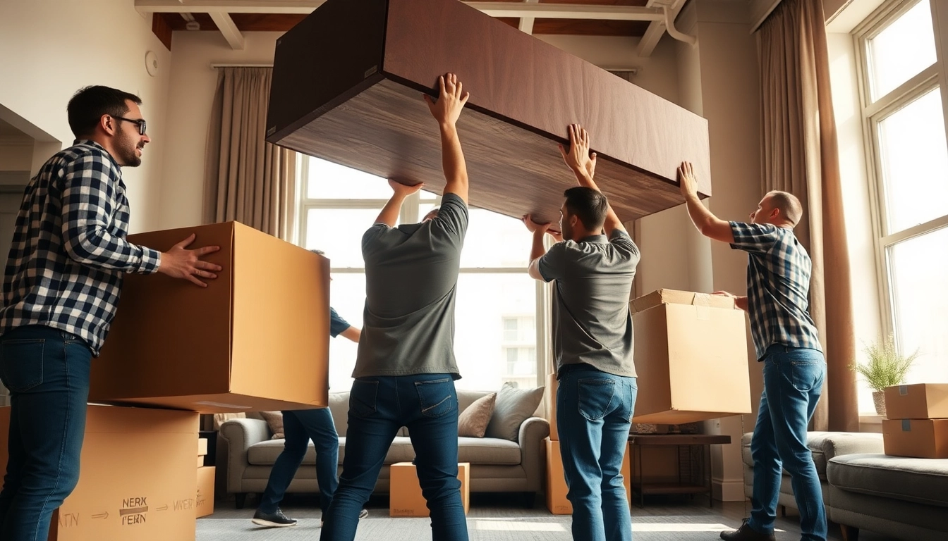 Skilled manhattan movers expertly lifting furniture during a relocation.