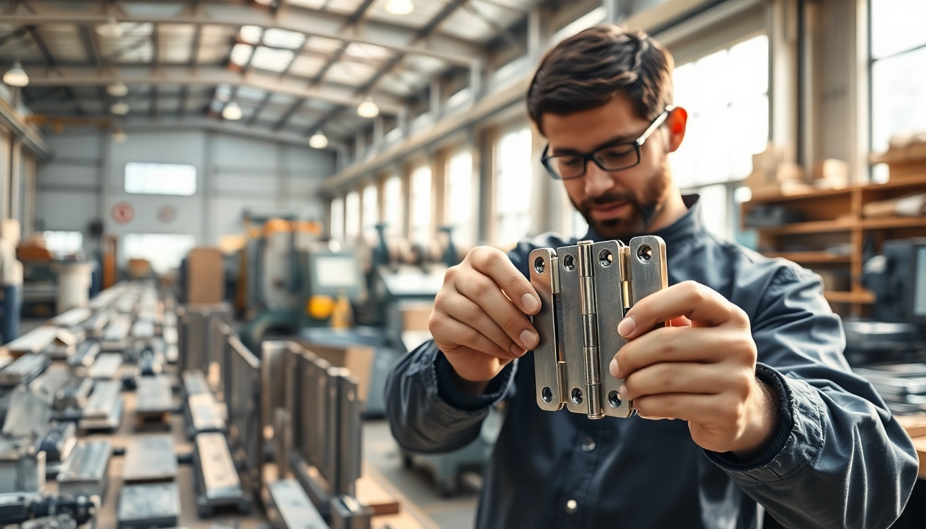 Showcasing Door Hinges Manufacturer inspection process with skilled technician examining hinges.
