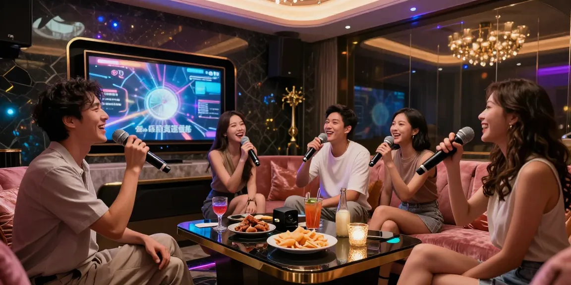 강남가라오케에서 친구들과 즐거운 시간을 보내는 고급 프라이빗 노래방 모습