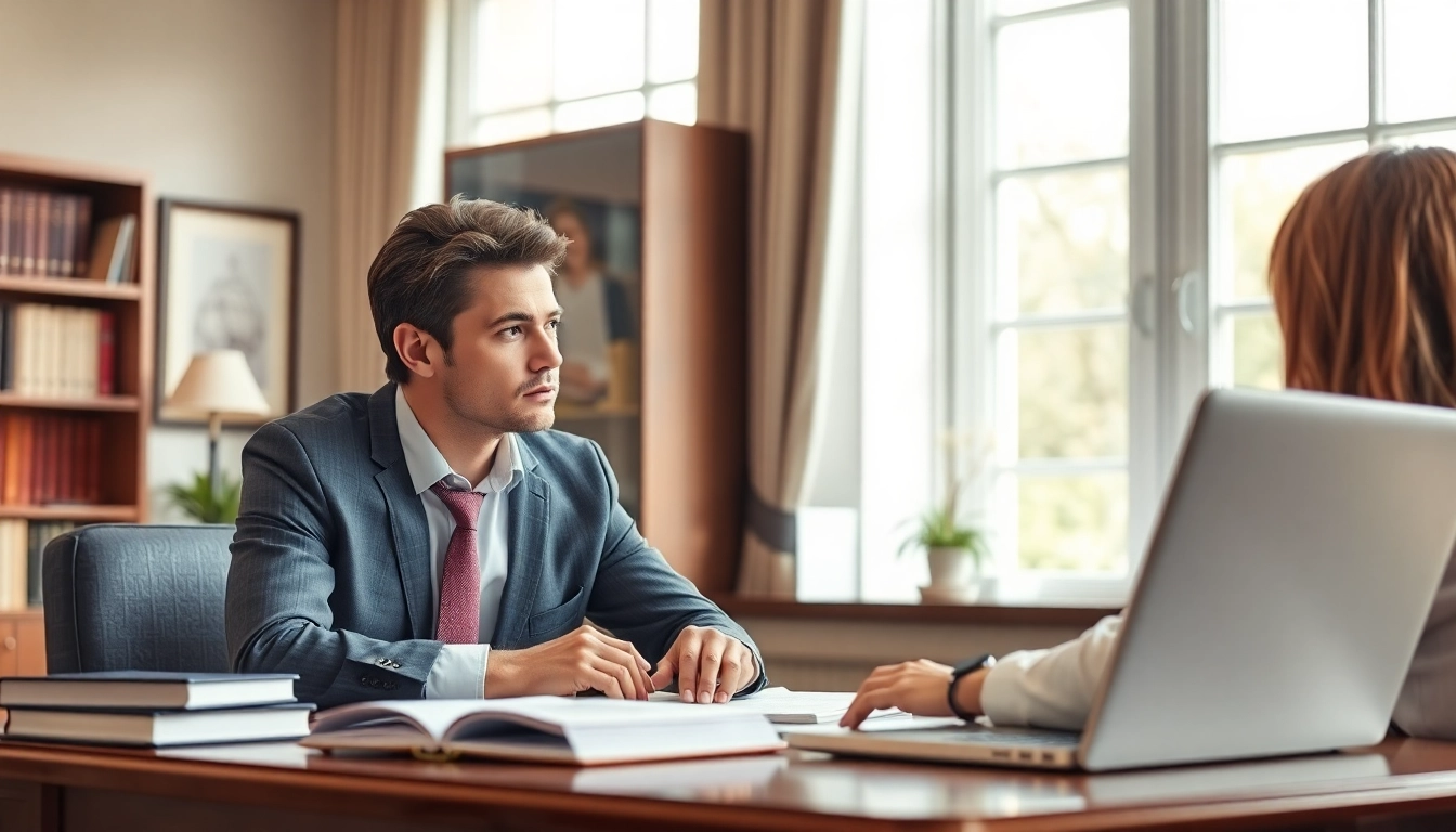 Consultation with a Birmingham Divorce Lawyer in an elegant office, showcasing professionalism.