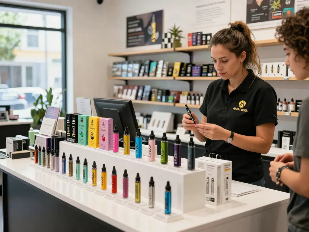 Alien Labs Live Resin products displayed in a vibrant cannabis dispensary.