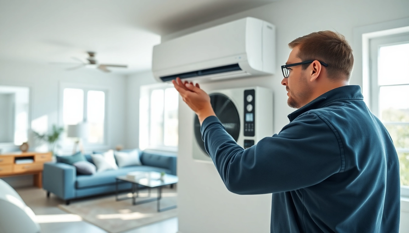 Technician servicing American Standard HVAC unit in a modern home environment.