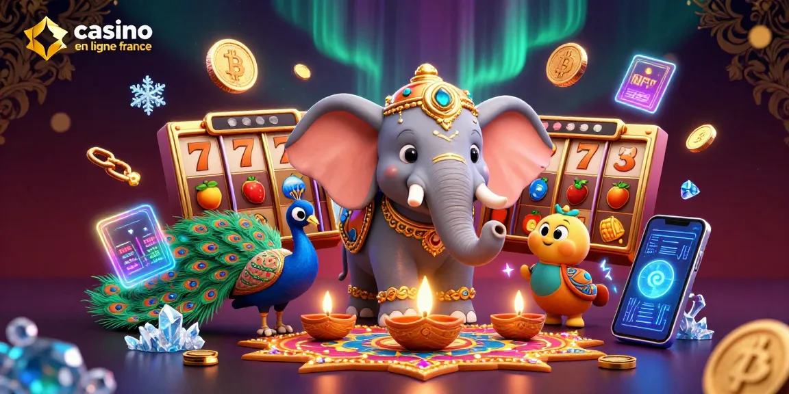 Découvrez l'univers du casino en ligne France avec une illustration captivante d'une scène animée remplie d'éléments de jeu.