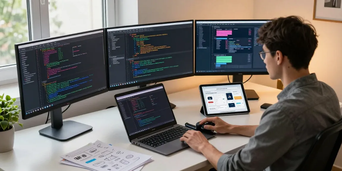 Modern workspace showcasing productivity with tech tools, highlighting 纸飞机中文版官网 features and coding environment.