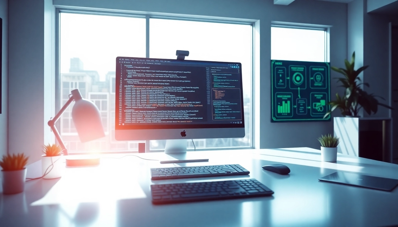 Illustration of answer engine optimization processes in a modern tech workspace.