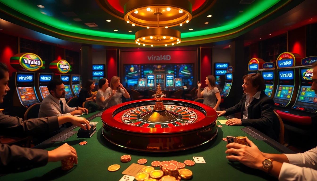 Exciting casino scene featuring players enjoying viral4d games at roulette and poker tables.
