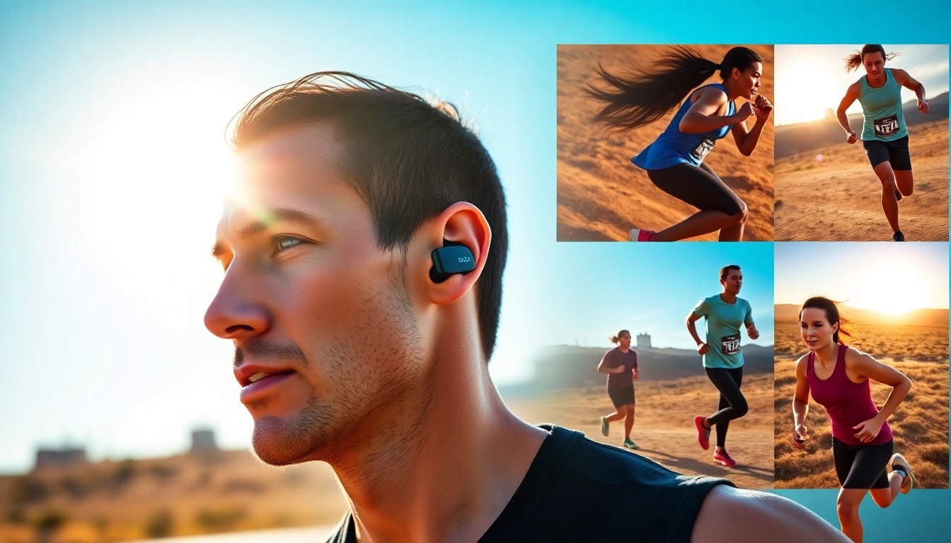 Engaged athlete enjoying music with Shokz bone conduction headphones while running outdoors.