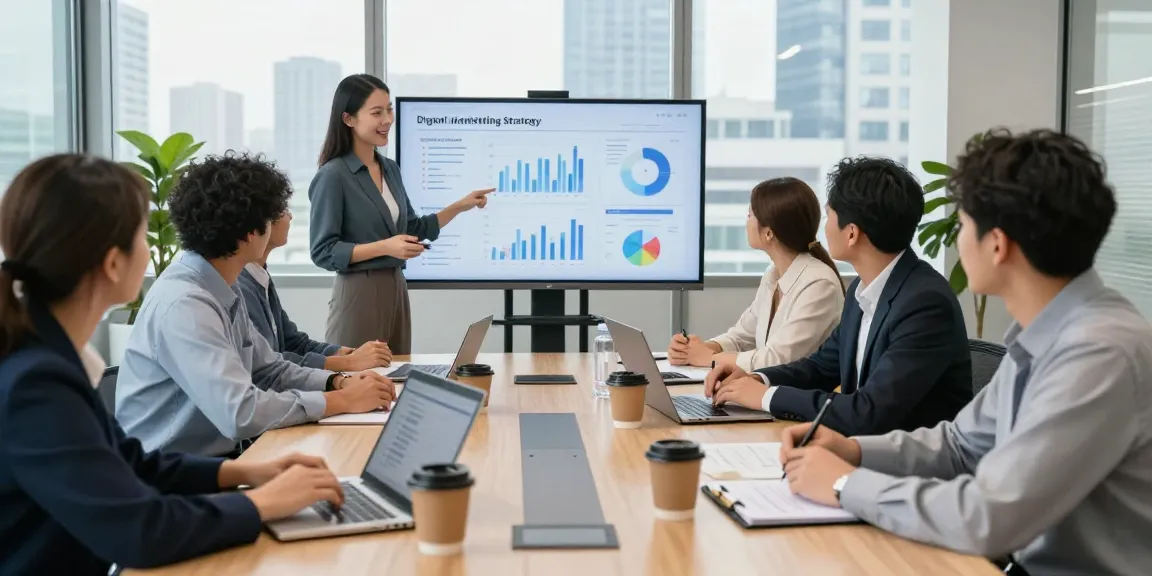 Team meeting showcasing https://factors.org.uk digital marketing strategies in a modern office.