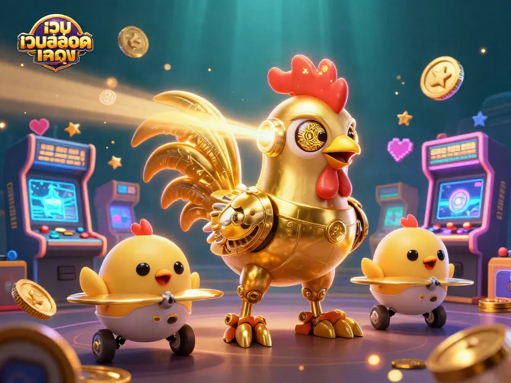 เล่นเกม เว็บสล็อตตรง โดยมีหุ่นยนต์ไก่ทองคำล้ำยุคและลูกไก่โดรนทำตาม