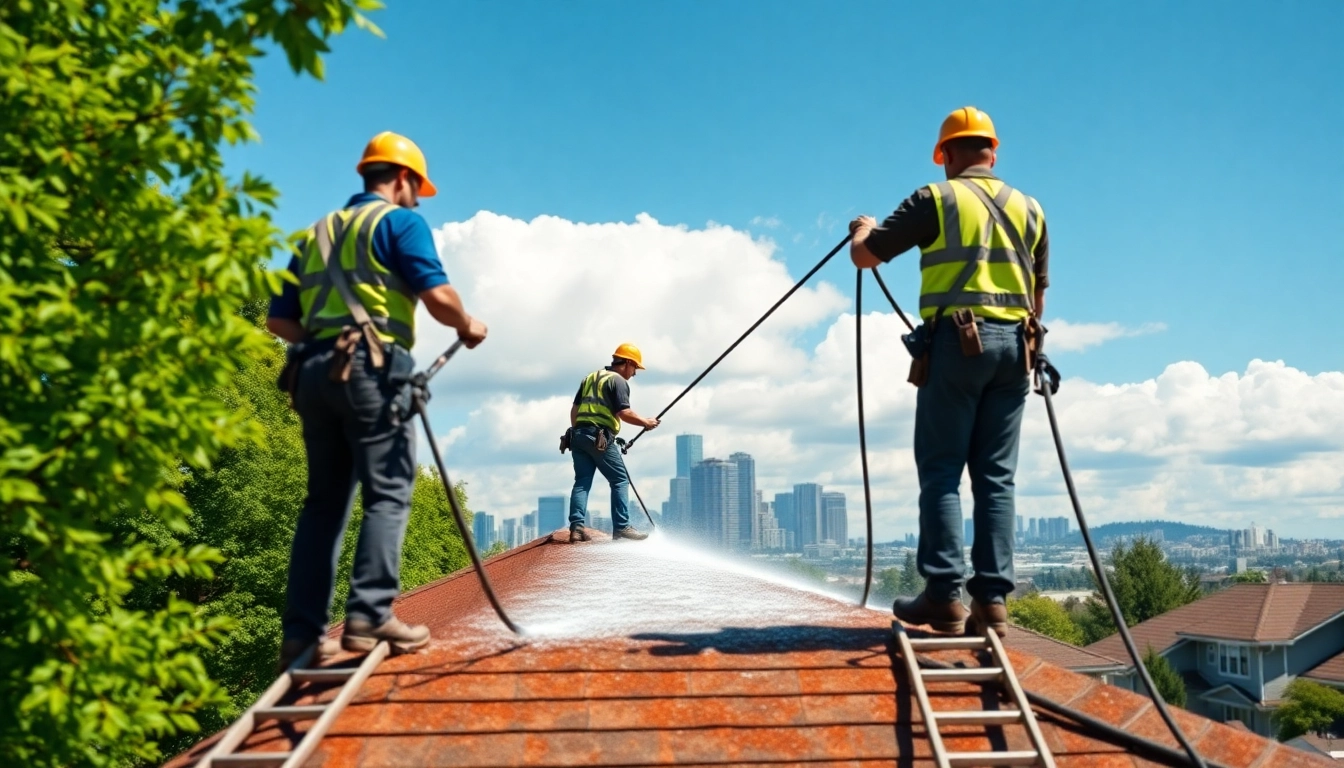Professional roof washing Seattle WA service in action, enhancing home maintenance.