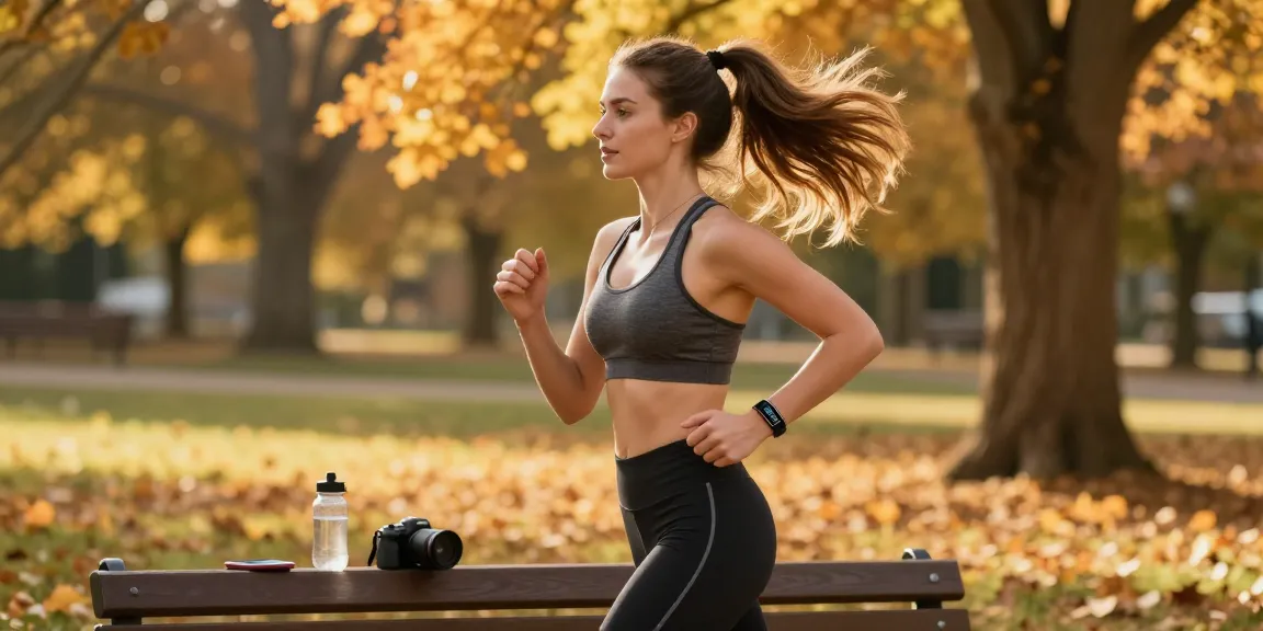 Smartwatch Fitbit Luxe di tangan wanita yang berolahraga di taman, https://www.polarfitbitshop.com/fitbit-luxe/ menunjukkan gaya hidup sehat yang trendi.