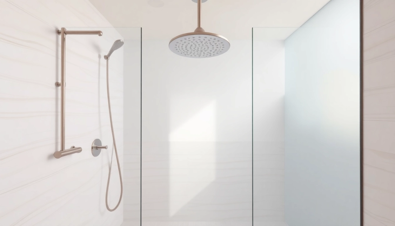 Experience elegant showers au with a modern bathroom featuring a luxe rain shower and glass enclosure.