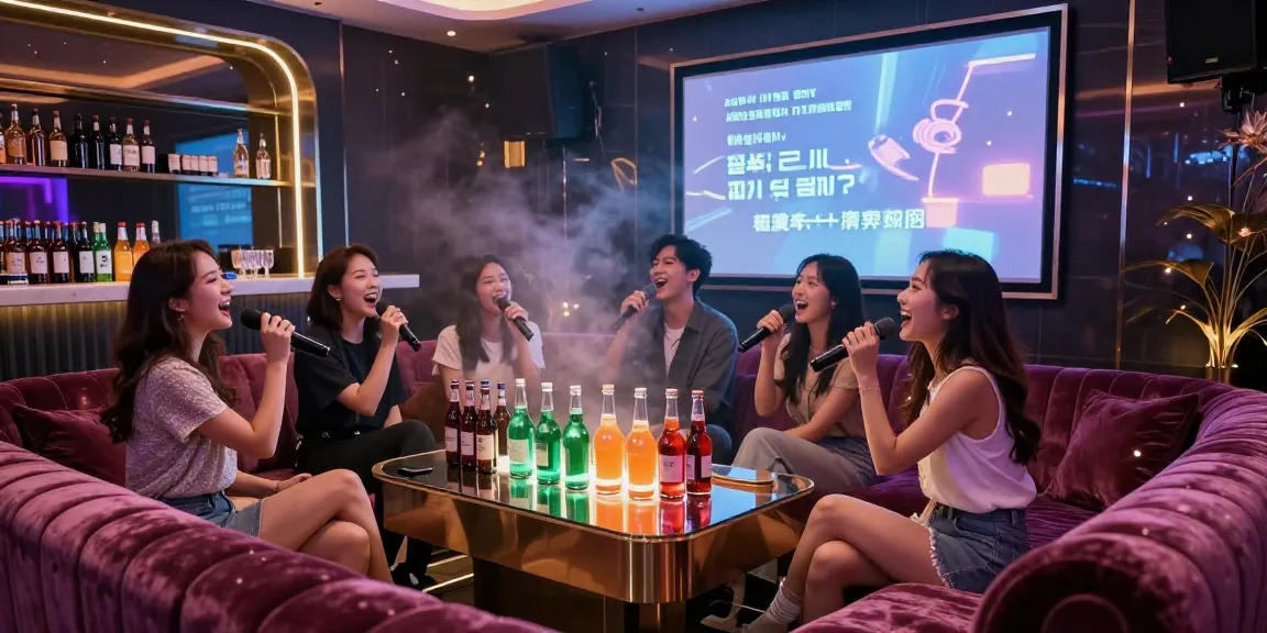 강남가라오케에서 친구들과 즐거운 시간을 보내는 고급스러운 노래방 풍경