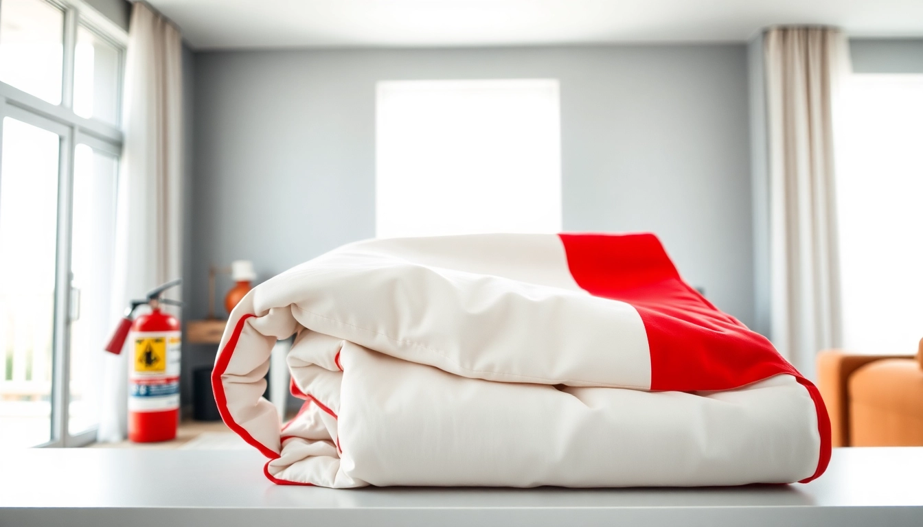 Using fire blanket for home safety in a living room setting