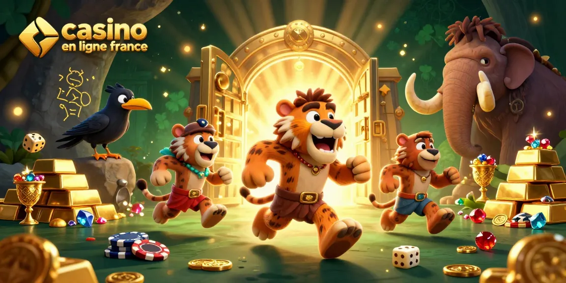 Jouez au casino en ligne France avec ce duo préhistorique et des trésors brillants autour d'eux.