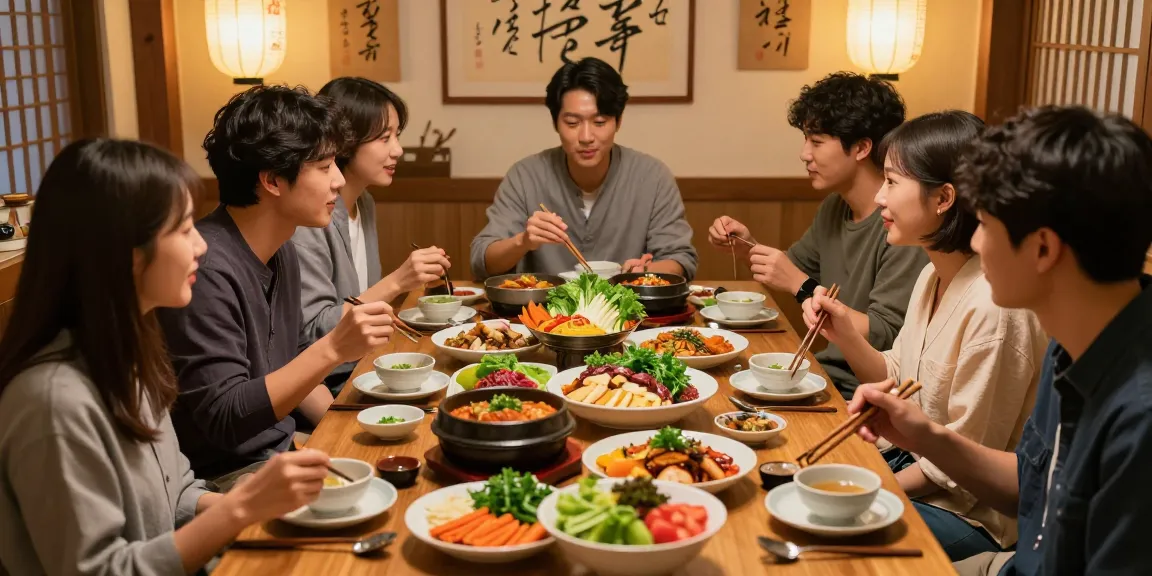 Friends enjoying Asian dishes and cultural experiences together at https://hanadultalk.com community event, showcasing vibrant foods and joyful interactions.