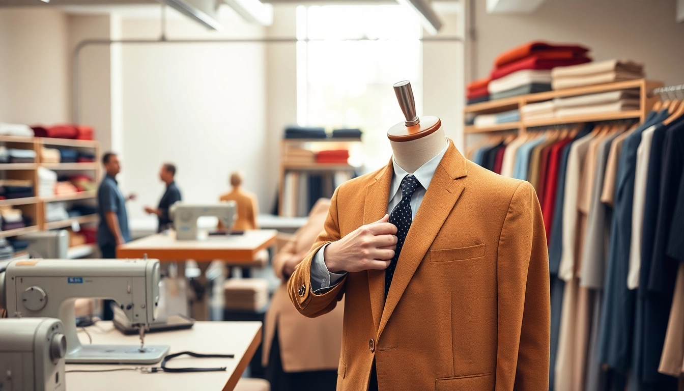 Experience expert craftsmanship at this Tailor shop Nashville, showcasing skilled tailors in a vibrant workspace.